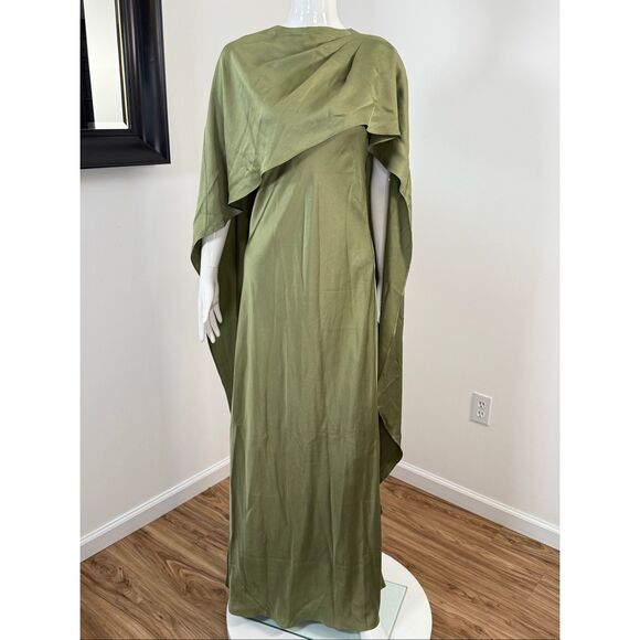 SIMKHAI Womens Izel Boat Neck Satin Draped Cape Gown Olive Green Size 2 - Picture 5 of 11